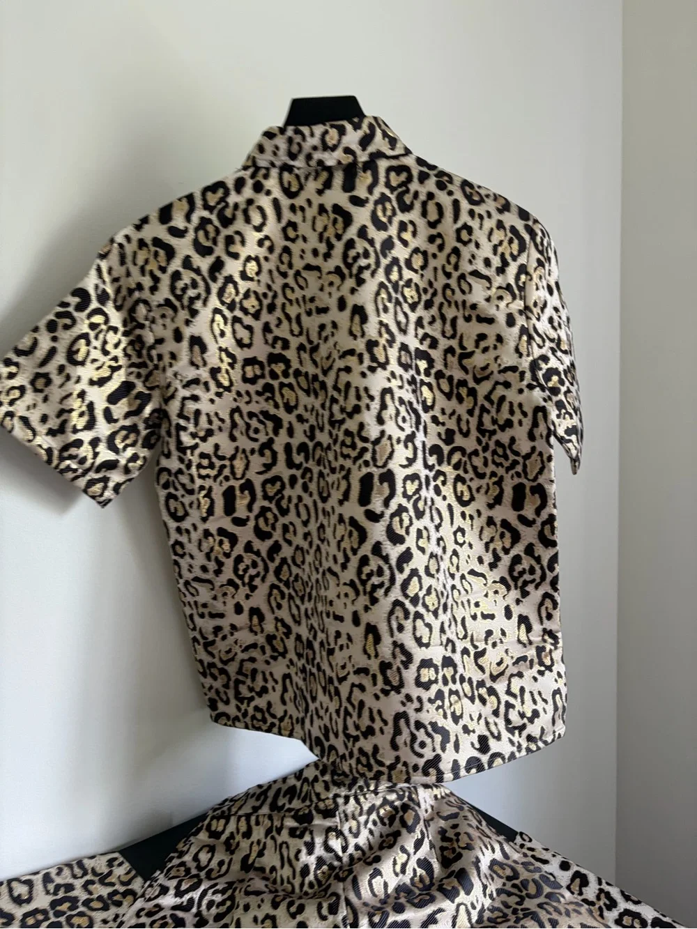 AllSaints Metallic Leopard Print Button-Up Jacket in Black, Gold, Cream